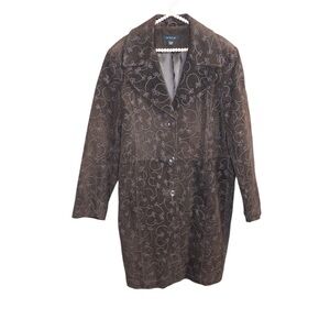 Vintage Static Large Embroidered Suede Leather Coat‎ Jacket Trench Boho Western
